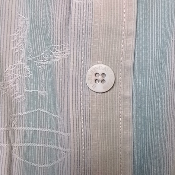 Harley-Davidson silk and cotton button down long sleeve shirt L light blue & grn - Picture 6 of 9